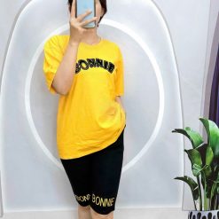 Đồ bộ quần lửng đen áo tay ngắn in chữ - DBO5118