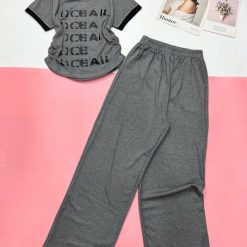 đồ bộ quần dài áo tay ngắn cổ tròn in chữ viền tay áo - DBO5122