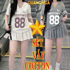 Đồ bộ áo thun chân váy xếp ly lớn in số 88 - DBO5124