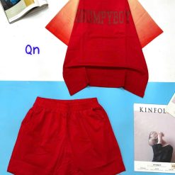 Đồ bộ áo thun quần đùi pha màu in chữ - DBO5127