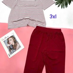 Đồ bộ quần lửng áo tay ngắn sọc in trái tim - DBO5129