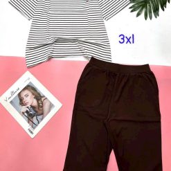 Đồ bộ quần lửng áo tay ngắn sọc in trái tim - DBO5129