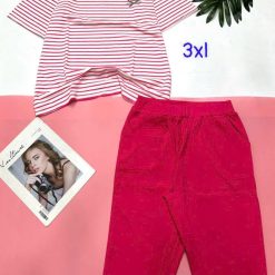 Đồ bộ quần lửng áo tay ngắn sọc in trái tim - DBO5129