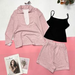 đồ bộ quần đùi áo tay dài phối áo dây trong - DBO5131