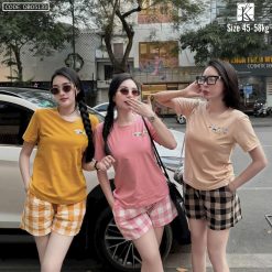 Đồ bộ quần đùi caro áo tay ngắn in hình - DBO5133