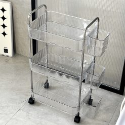 Kệ Để Đồ - Kệ 3 Tầng - Kệ Bếp - Kệ Nhựa Trong Suốt Có Bánh Xe 67x23x35cm - KDD3T