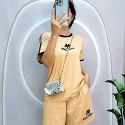 Đồ bộ quần đùi áo tay ngắn sọc thể thao in chữ - DBO5136