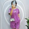 Đồ bộ quần đùi áo tay ngắn sọc thể thao in chữ - DBO5136