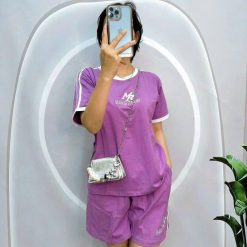 Đồ bộ quần đùi áo tay ngắn sọc thể thao in chữ - DBO5136