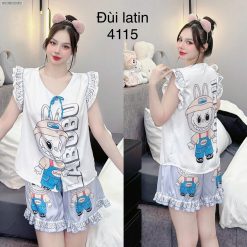 Đồ bộ quần đùi latin áo tay bèo hình labubu - DBO5138