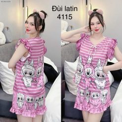 Đồ bộ quần đùi latin áo tay bèo hình labubu - DBO5138