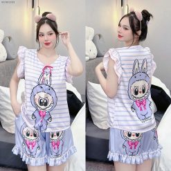 Đồ bộ quần đùi latin áo tay bèo hình labubu - DBO5138