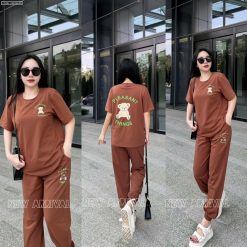 Đồ bộ quần dài áo tay ngắn in chữ và hình gấu - DBO5140