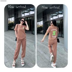 Đồ bộ quần dài áo tay ngắn in chữ và hình gấu - DBO5140