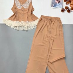 Đồ bộ mango áo ba lỗ cổ bèo ren quàn ống rộng - DBO5141