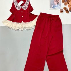 Đồ bộ mango áo ba lỗ cổ bèo ren quàn ống rộng - DBO5141