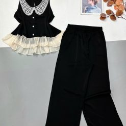 Đồ bộ mango áo ba lỗ cổ bèo ren quàn ống rộng - DBO5141