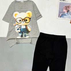 Đồ bộ áo thun quần lửng in hình gấu tay ngắn - DBO5142