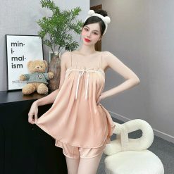 đog bộ latin quần đùi áo dây trơn nhún - DBO5143