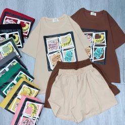 Đồ bộ quần đùi áo tay ngắn khung ô vuông hình - DBO5144