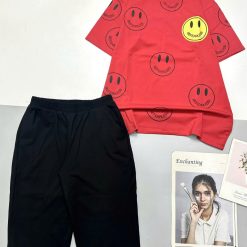 Đồ bộ áo thun quần lửng đen in hình nhiều mặt cười - DBO5146