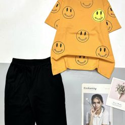 Đồ bộ áo thun quần lửng đen in hình nhiều mặt cười - DBO5146