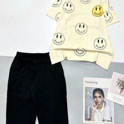 Đồ bộ áo thun quần lửng đen in hình nhiều mặt cười - DBO5146