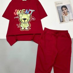 Đồ bộ áo thun quần lửng in hình gấu chữ - DBO5147