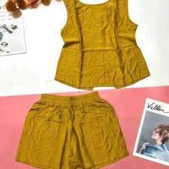 Đồ bộ quần đùi áo sát nách trơn đằng sau có nút - DBO5149