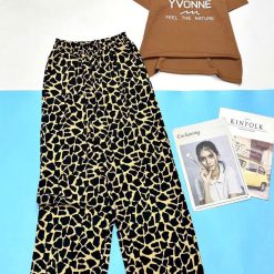 Đồ bộ quần dài mango áo thun tay ngắn áo in chữ - DBO5150