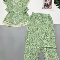 Đồ bộ quần 9 tấc áo sát nách ren nhiều hoạ tiết áo có nút - DBO5151