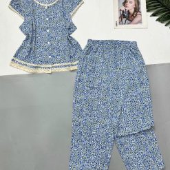 Đồ bộ quần 9 tấc áo sát nách ren nhiều hoạ tiết áo có nút - DBO5151