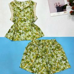 Đồ bộ mango quần đùi áo sát nách phối ren - DBO5152