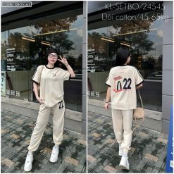 Đồ bộ quần dài áo tay ngắn in số 22 quần cùng màu áo - DBO5161
