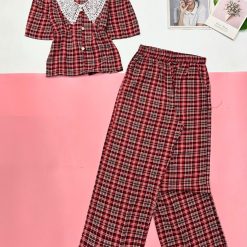 Đồ bộ áo tay ngắn phối cổ ren - DBO5164