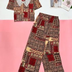 Đồ bộ áo tay ngắn phối cổ ren - DBO5164