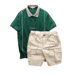 Set Bộ Nam Áo Thun Polo Pack Horse Thêu Nổi Chữ U.S.A + Quần Short Kaki Túi Hộp Cao Cấp - SBN129