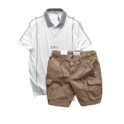 Set Bộ Nam Áo Thun Polo Pack Horse Thêu Nổi Chữ U.S.A + Quần Short Kaki Túi Hộp Cao Cấp - SBN129