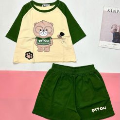 đồ bộ quần đùi áo crop top tay ngắn in hình gấu đeo kính - DBO5168