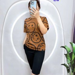Đồ bộ áo thun quần lửng đen in mặt cười - DBO5169