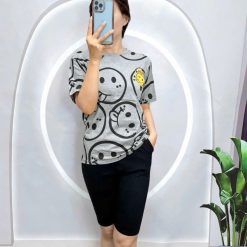Đồ bộ áo thun quần lửng đen in mặt cười - DBO5169