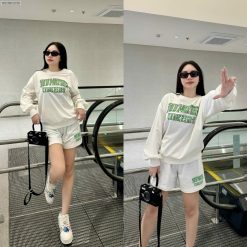 Đồ bộ quần đùi áo tay dài in nhiều chữ ở áo và quần - DBO5172