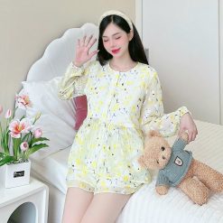 Đồ bộ quần đùi latin áo cổ tròn tay dài 2 lớp nhiều hoạ tiết - DBO5182