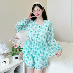 Đồ bộ quần đùi latin áo cổ tròn tay dài 2 lớp nhiều hoạ tiết - DBO5182