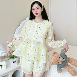 Đồ bộ quần đùi latin áo cổ tròn tay dài 2 lớp nhiều hoạ tiết - DBO5182