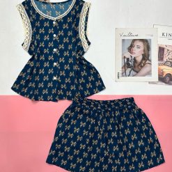 Đồ bộ quần đùi áo sát nách phối ren nhiều họa tiết - DBO5193