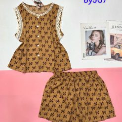 Đồ bộ quần đùi áo sát nách phối ren nhiều họa tiết - DBO5193