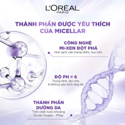 Nước Tẩy Trang Loreal Màu Tím Sạch Sâu Cấp Ẩm Revitalift Hyaluronic Acid Micellar Water 400ml - Hàng Công Ty Có Tem Phụ - 6923700987782