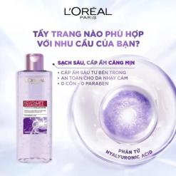Nước Tẩy Trang Loreal Màu Tím Sạch Sâu Cấp Ẩm Revitalift Hyaluronic Acid Micellar Water 400ml - Hàng Công Ty Có Tem Phụ - 6923700987782