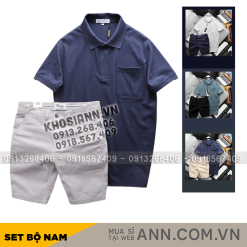 Set Bộ Nam Áo Thun Cổ Bẻ Có Túi Trước Ngực + Quần Short Kaki Nam Cao Cấp (Có Size 3xl) - SBN134